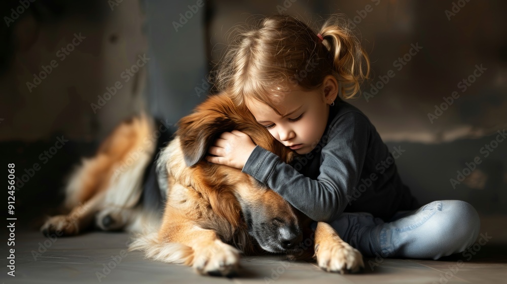 Child bonding with pet in heartwarming close up, sitting on floor, illustrating strong connection Child bonding with pet in heartwarming close up, sitting on floor, illustrating strong connection