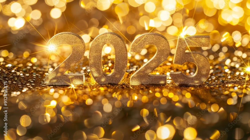 Future 2025 is on the gold sparkling background, high quality banner Future 2025 is on the gold sparkling background, high quality banner