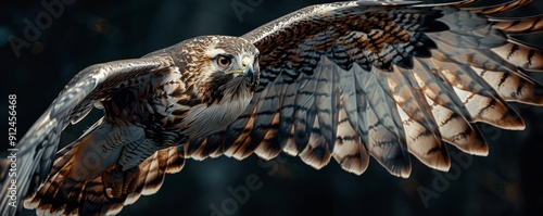 Majestic hawk in flight, 4K hyperrealistic photo photo