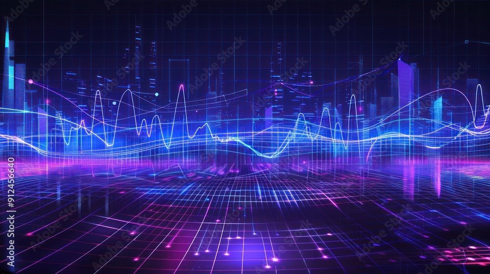 Digital Cityscape with Neon Lines Digital Cityscape with Neon Lines