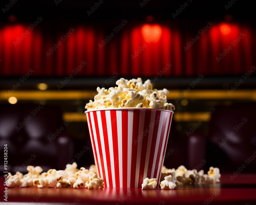 Delicious popcorn in a classic striped bucket, ideal for movie nights or events. A tasty snack for all ages. Delicious popcorn in a classic striped bucket, ideal for movie nights or events. A tasty snack for all ages.