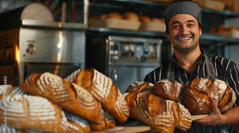 The baker with fresh bread. The baker with fresh bread.
