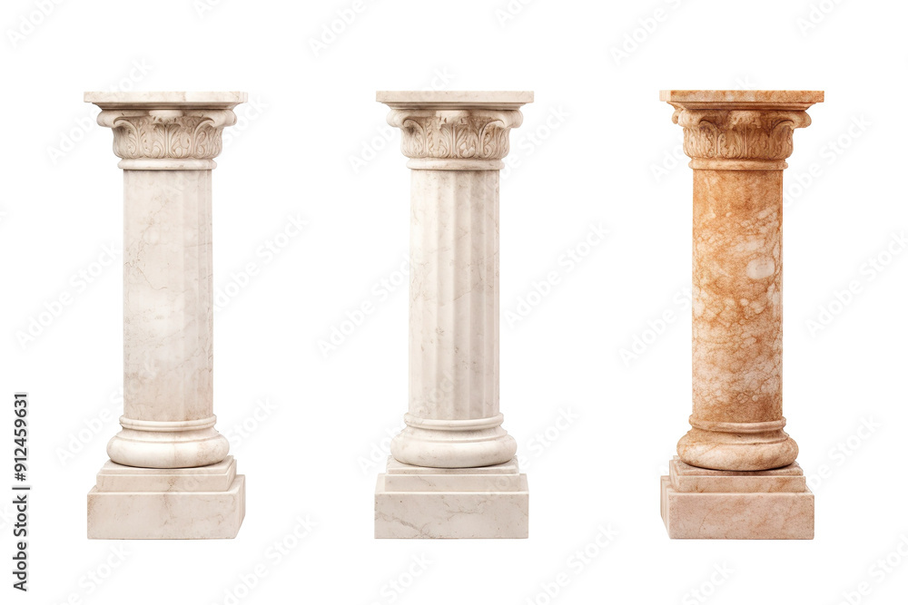 Three Elegant Marble Columns Isolated on a White Background on a White or Clear Surface PNG Transparent Background Three Elegant Marble Columns Isolated on a White Background on a White or Clear Surface PNG Transparent Background