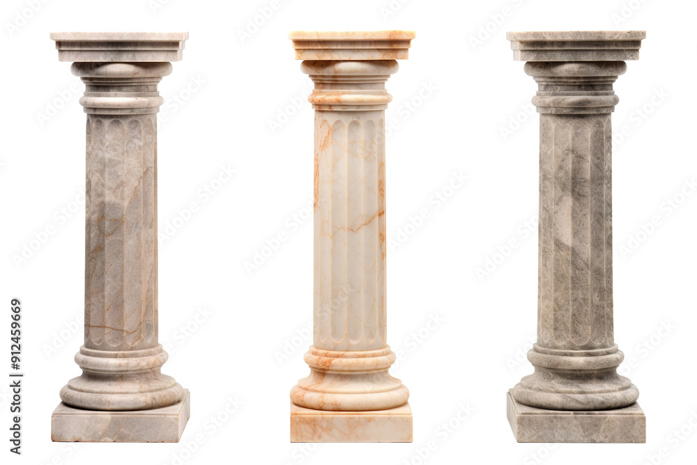 custom made wallpaper toronto digitalThree Elegant Marble Columns Standing Tall Against a White Background on a White or Clear Surface PNG Transparent Background