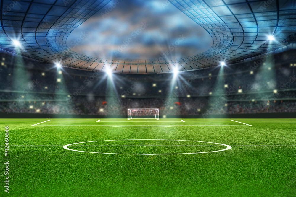 Fototapeta premium Football stadium with lights, empty football stadium, Ground, night 