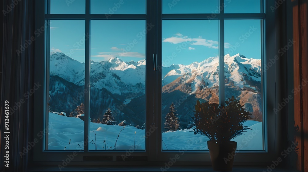 Fototapeta premium beautiful mountain view from inside the house