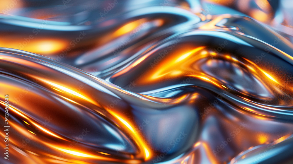 An abstract wave of fluid metallic colors, reflecting light in different directions with hints of gold and silver, creating a dynamic flow. An abstract wave of fluid metallic colors, reflecting light in different directions with hints of gold and silver, creating a dynamic flow.