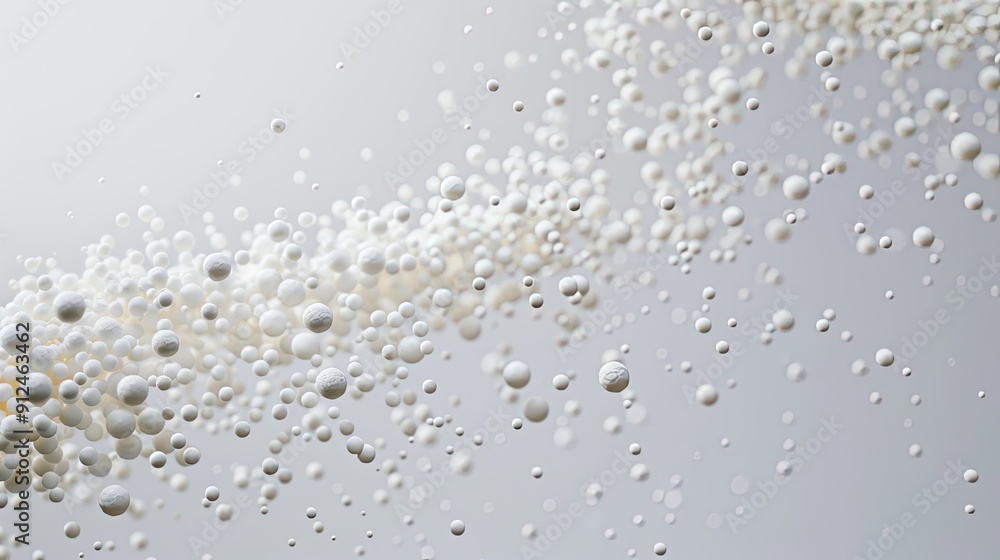 macro shot of white plastic pellets falling in the center of the picture and bouncing, no background, neutral tones macro shot of white plastic pellets falling in the center of the picture and bouncing, no background, neutral tones