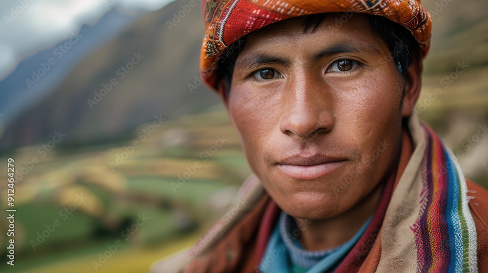 Obraz premium Close-up portrait of a young Quechua male farmer