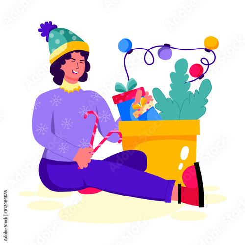 Character based flat illustration of christmas decoration 