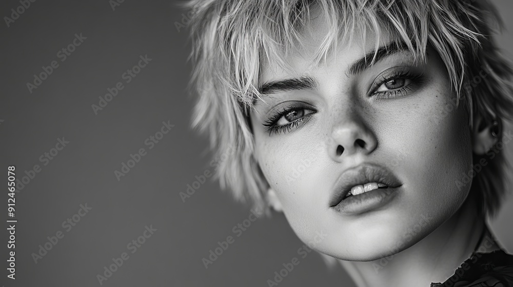 Stylish Portrait of Young Woman With Short Hair in Black and White Stylish Portrait of Young Woman With Short Hair in Black and White