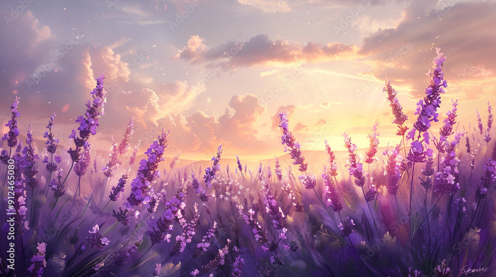 A light and airy watercolor painting of a field of lavender, with gentle washes of purple and green, and the soft glow of sunlight filtering through. A light and airy watercolor painting of a field of lavender, with gentle washes of purple and green, and the soft glow of sunlight filtering through.