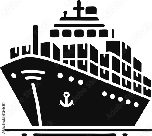 Silhouette of a cargo ship icon with a white background vector illustration