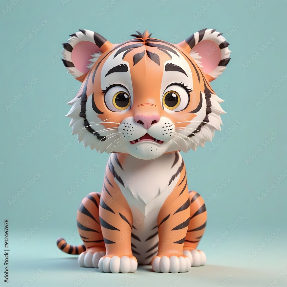 Cute cartoon tiger sitting on blue background. Cute cartoon tiger sitting on blue background.