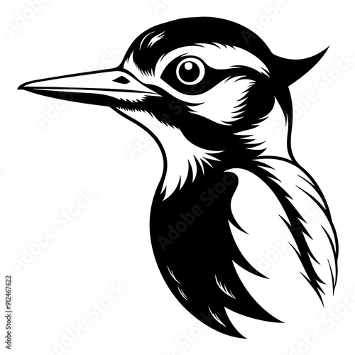 Woodpecker Face on White Background - High-Quality Wildlife Photography