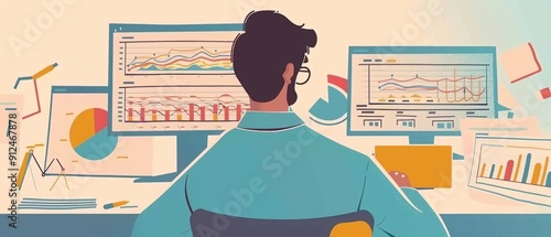 Finance analyst analyzing investment portfolios and financial statements evaluating market performance