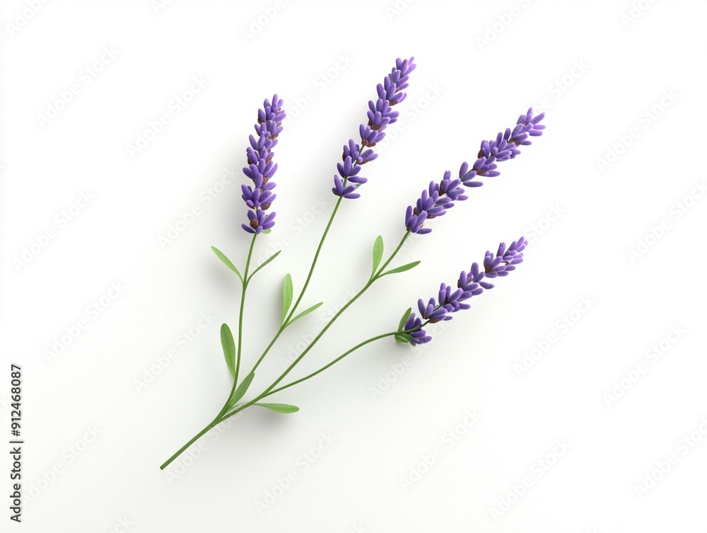 Fototapeta premium A single purple lavender sprig on a white background