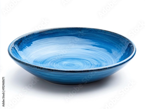 A blue ceramic plate on a white background