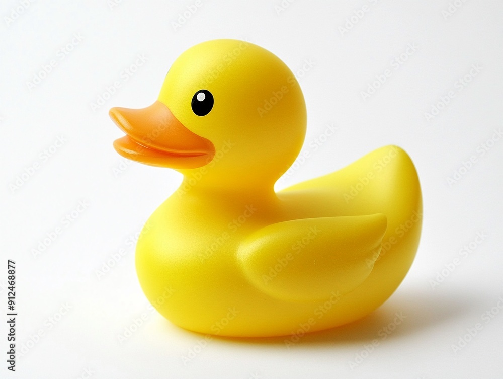 A bright yellow rubber duck on a white background A bright yellow rubber duck on a white background