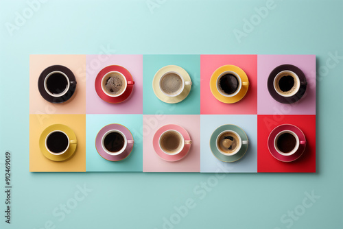 Collage of Various Coffee Cups on Colorful Background