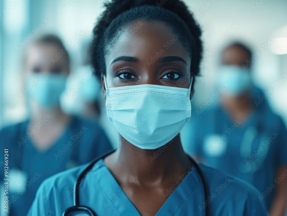 A group of medical professionals wearing protective gear, ready to care for patients A group of medical professionals wearing protective gear, ready to care for patients