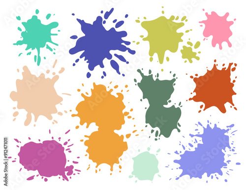 Paint splash of different color set, colorful ink blot, brush spot mix flat vector illustration