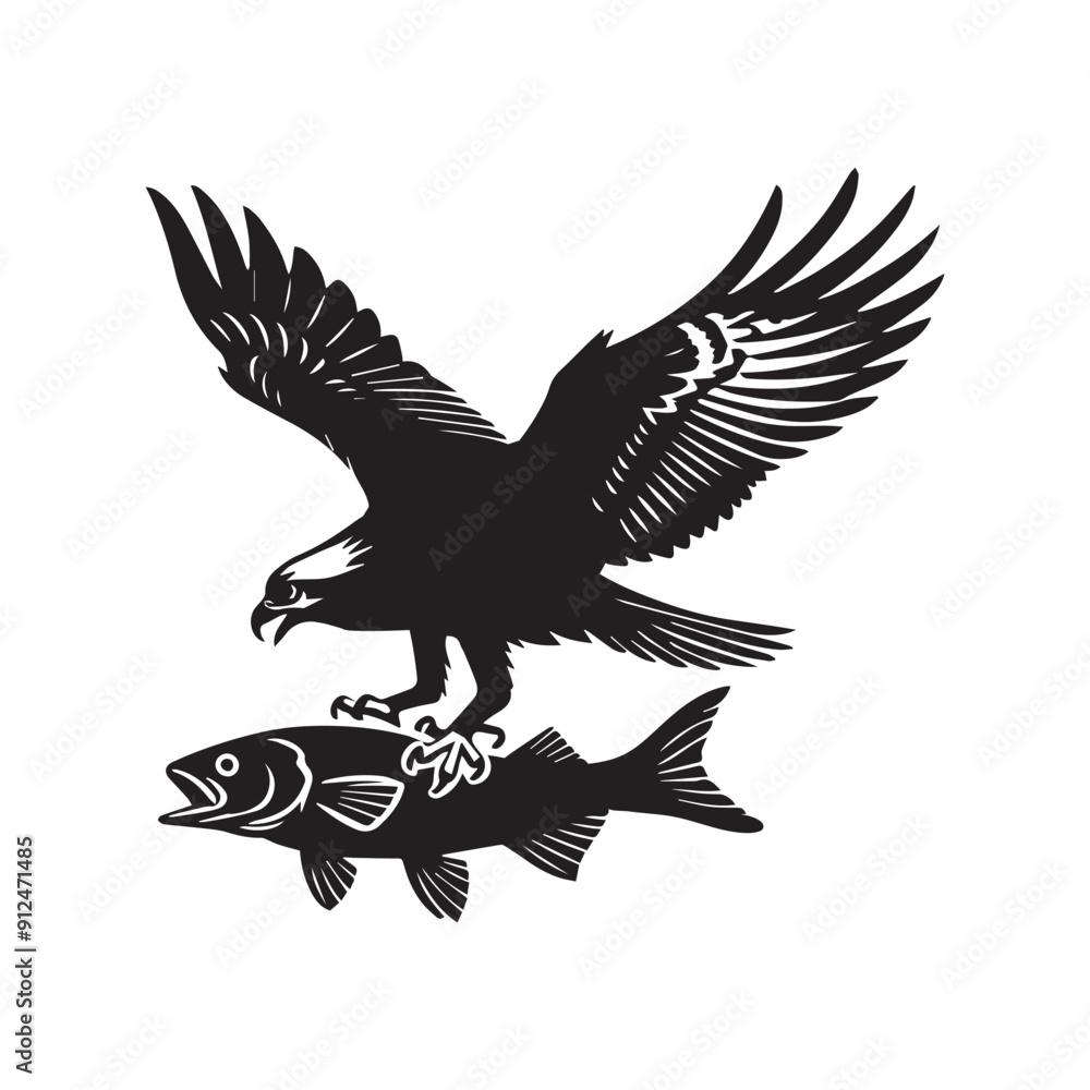 Fototapeta premium Osprey Clipart, Sea hawk silhouette, Fish hawk illustration, Eagle bird logo 