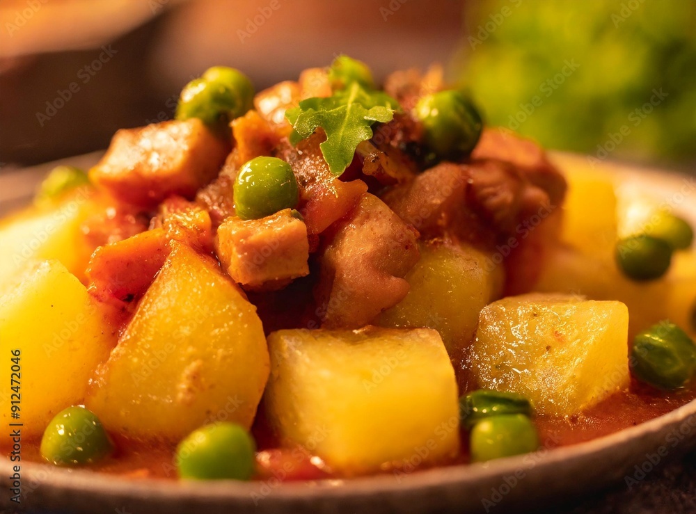 Stew with meat, potatoes cut into squares, chickpeas. Traditional stew from Argentina. Traditional Argentinian Food. Stew with meat, potatoes cut into squares, chickpeas. Traditional stew from Argentina. Traditional Argentinian Food.