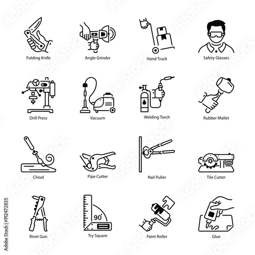 Renovation and Construction Tools Line Icons

