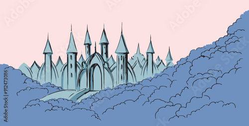 Vector drawing. Big Hevenly city