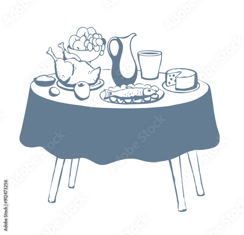 Vector drawing. Tasty feast food