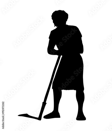 Vector drawing. A man with an old scythe