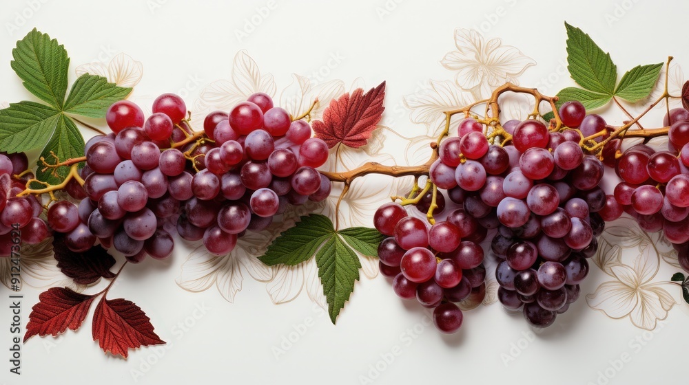 Grapes on a Vine with Delicate Floral Background Grapes on a Vine with Delicate Floral Background