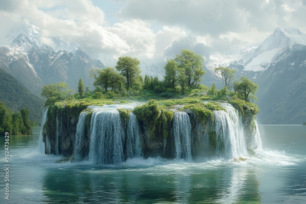 Fototapeta premium climate change tableau depicting melting glaciers transforming into lush oases timelapse sequence shows wildlife adapting and evolving in rapidly changing environments