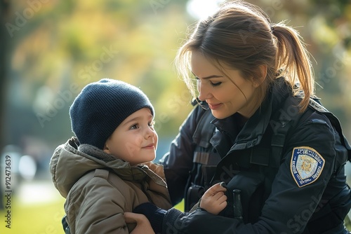 Policewoman assisting a lost child