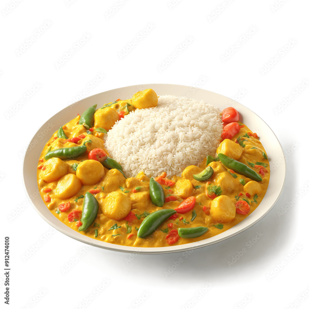 Vegetable curry colorful medley in creamy golden sauce basmati rice mound isolated on transparent Food Vegetable curry colorful medley in creamy golden sauce basmati rice mound isolated on transparent Food