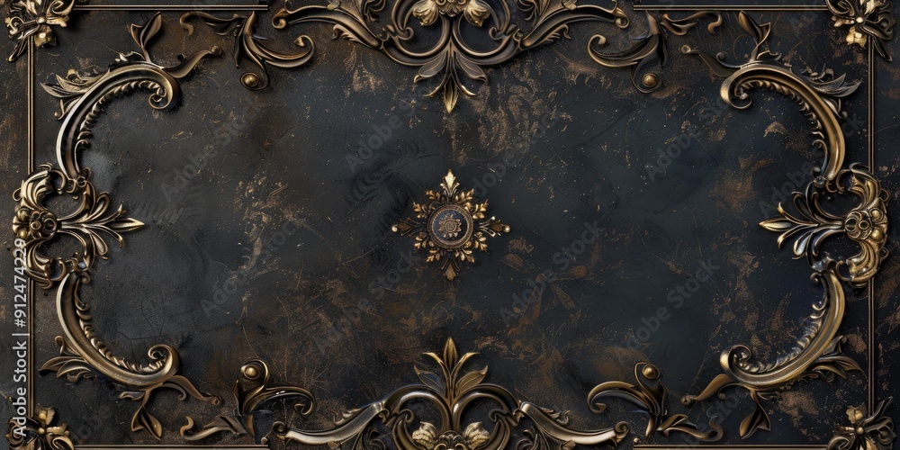 Ornate gold frame on black background. Ornate gold frame on black background.