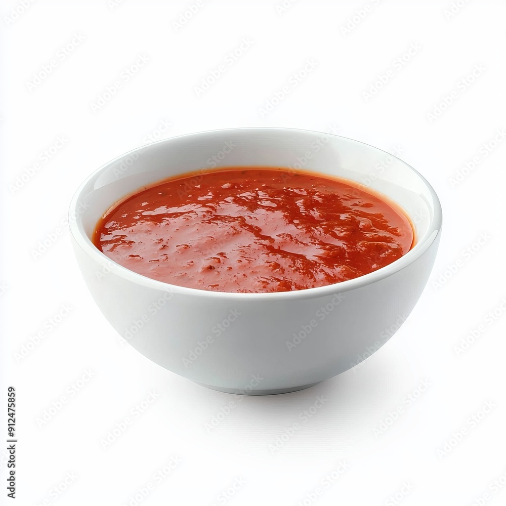 White bowl with Marinara sauce isolated on a white background White bowl with Marinara sauce isolated on a white background