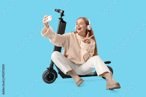 Young woman in headphones w...