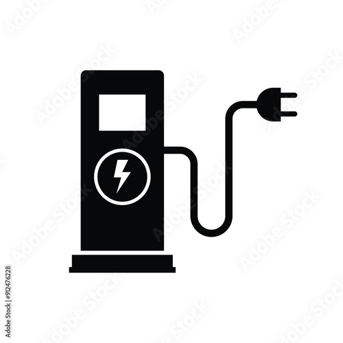 Electric Vehicle EV Charging Station Sign Icon Black and White Style 5