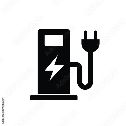 Electric Vehicle EV Charging Station Sign Icon Black and White Style 2