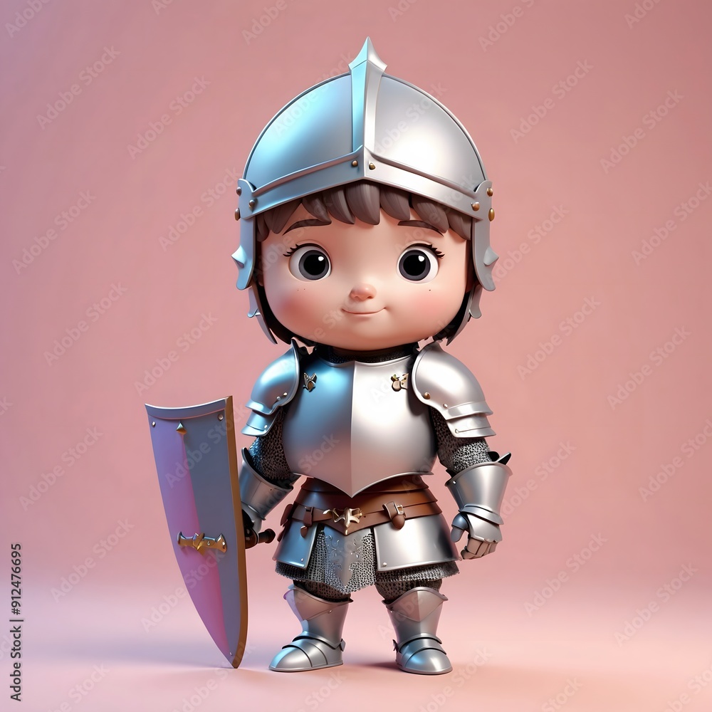 Cute cartoon knight in full armor holding a shield. Cute cartoon knight in full armor holding a shield.