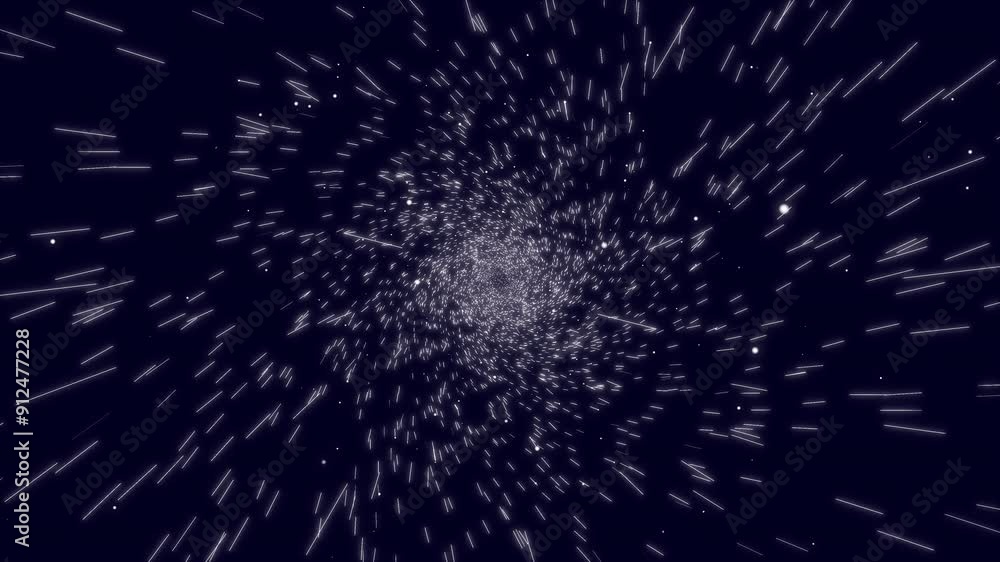 Traveling through hyperspace on a transparent background. Hyperspace jump through the stars to a distant space. Abstract teleportation. Motion and space are represented by animated dots and lines.