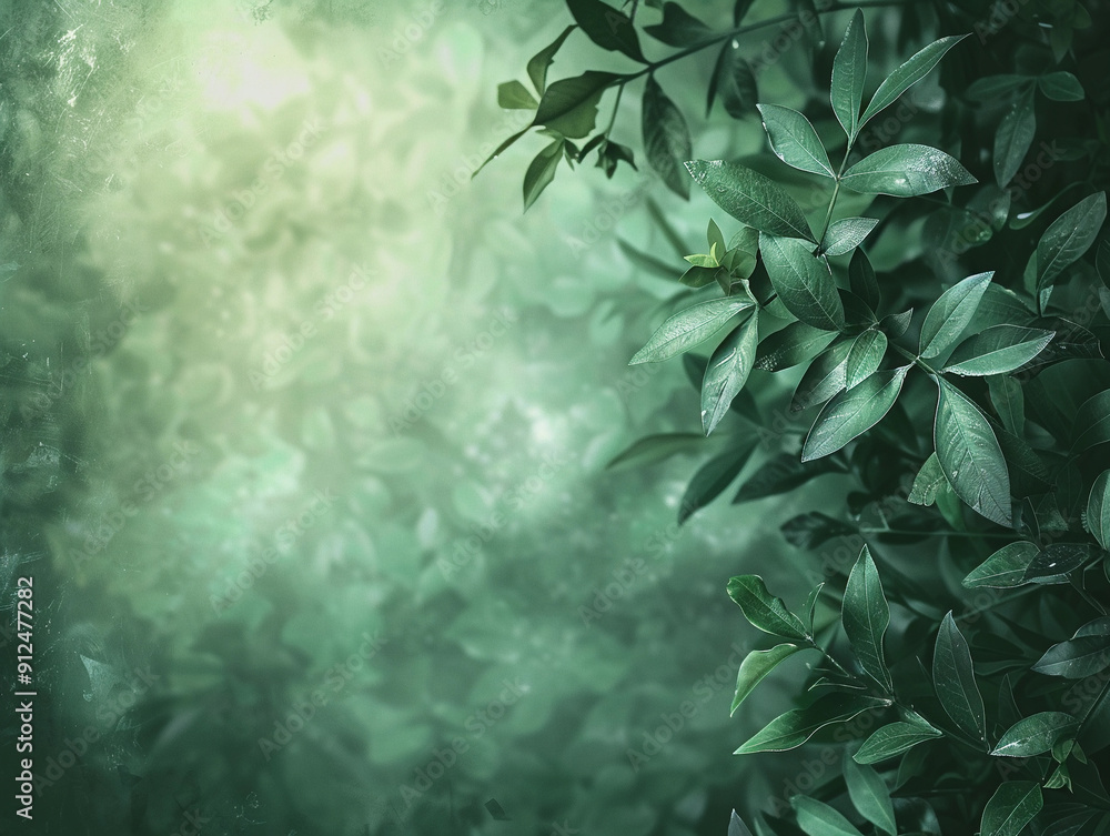 Lush Green Leaves Bathed in Soft Morning Light in a Serene Forest Lush Green Leaves Bathed in Soft Morning Light in a Serene Forest