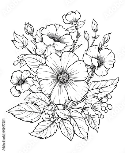 Wallpaper Mural flower outline illustration coloring book page design, flower black and white line art drawing coloring book pages for children and adults,Line art garden flowers set. Botanical illustration Torontodigital.ca