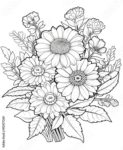 Wallpaper Mural flower outline illustration coloring book page design, flower black and white line art drawing coloring book pages for children and adults,Line art garden flowers set. Botanical illustration Torontodigital.ca