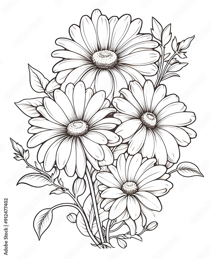 Fototapeta premium flower outline illustration coloring book page design, flower black and white line art drawing coloring book pages for children and adults,Line art garden flowers set. Botanical illustration