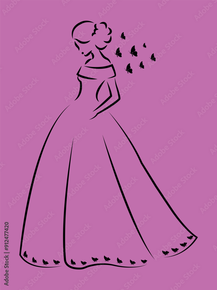 wedding dress with butterfly vector art design