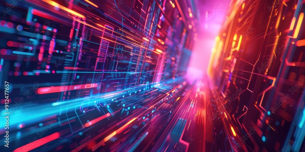 Abstract digital neon light tunnel. Abstract digital neon light tunnel.