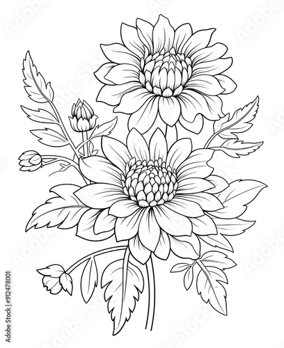 Wallpaper Mural flower outline illustration coloring book page design, flower black and white line art drawing coloring book pages for children and adults,Line art garden flowers set. Botanical illustration Torontodigital.ca